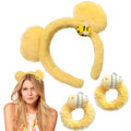 AEGYPIUS Yellow Bear Ears Headband 3 Pcs Bear Ear Headband and Yellow Scrunchie Yellow Hair Ties Bear Headband Ears Bear Ears Headband Adult Yellow Care Bear Ears Headband Yellow Ears Headband