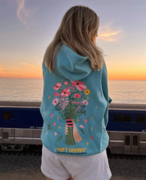 Embroidered "Gift Giving" Flower Hoodie Jacket