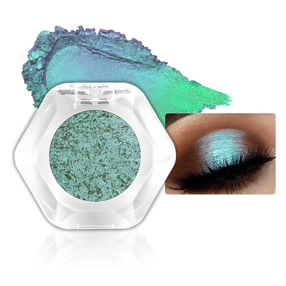 evpct Pale Green to Pink Chameleon Eyeshadow Palette Color Changing Loose High Pigment Shimmer Metallic Rainbow Eyeshadow Makeup Pallet Green Pink Holographic Multichrome Eyes Highlighter