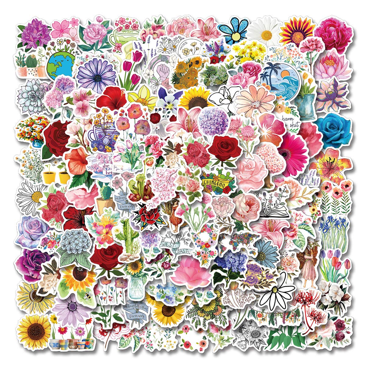 200 Pcs Flower StickersVinyl Waterproof Stickers for LaptopBumperSkateboardWater BottlesComputerPhone Cute Flower Stickers for Kids Teens Adult.(Flower 200PCS Stickers)