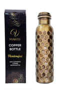 VONECO Easy Clean Premium Copper Water Bottle - 34OZ Black Honeycomb Design Leak-Proof Fusion Copper Bottle Ayurvedic Pure Soloman Copper Water Bottle for Drinking Copper Drinkware Hand Washable