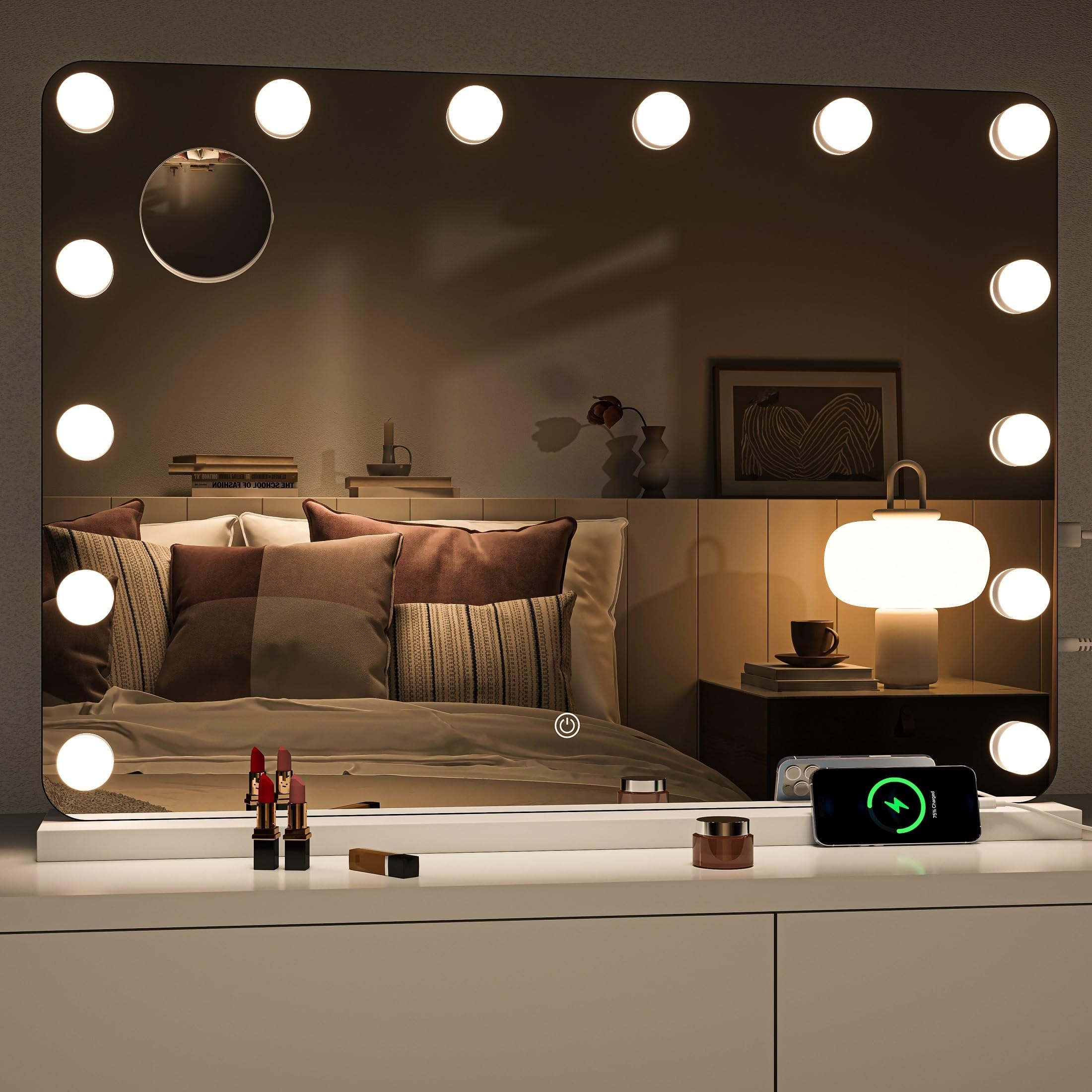 Hasipu 28" x 20" Vanity Mirror with Lights Makeup Mirror with Lights and Magnification Hollywood Mirror with 3 Color Modes LED Make up Mirror Light up Mirror with USB & Type-C Charging