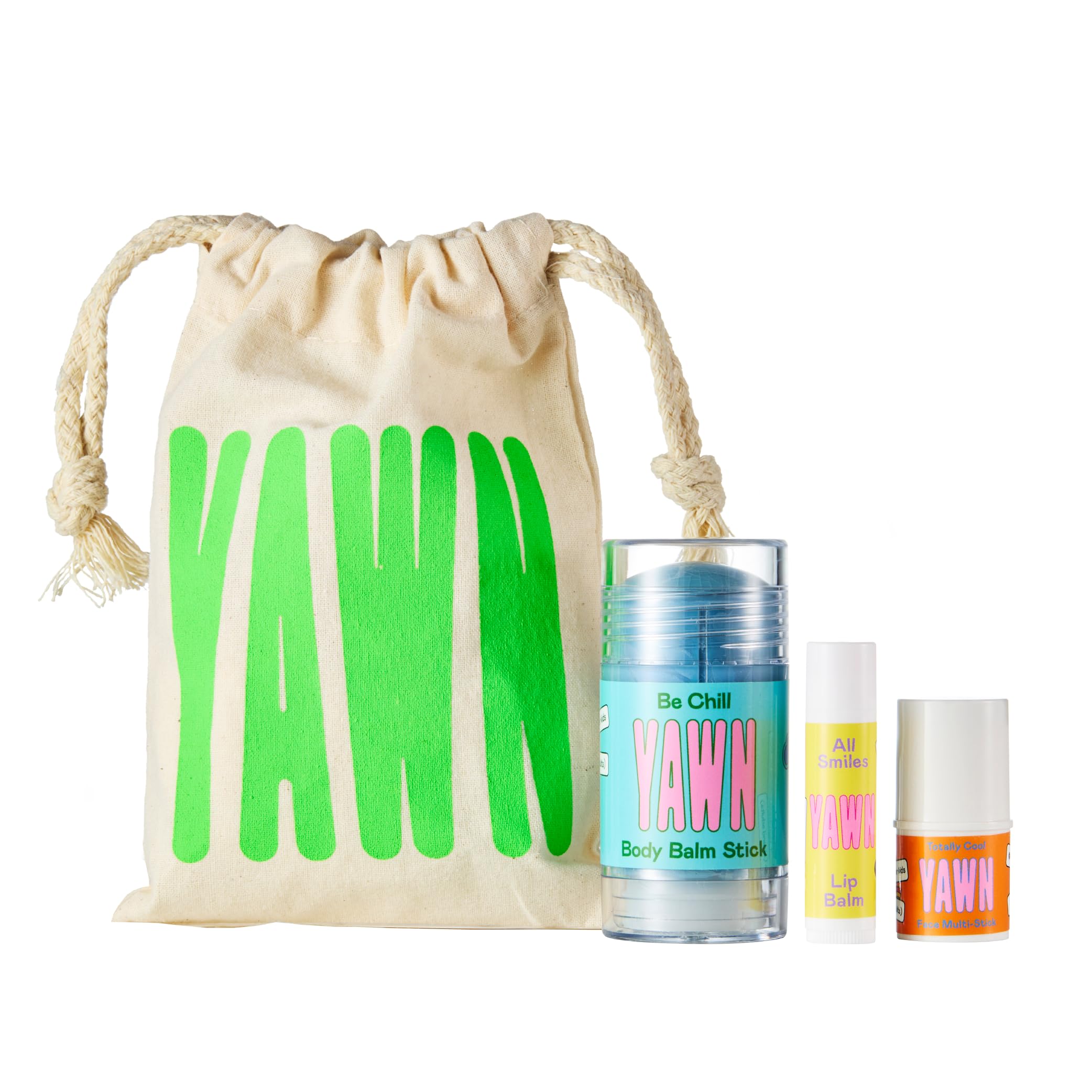 YAWN Makeup & Skincare Kit for Kids | Non-Toxic Vegan Cruelty Free Talc Free | Lip Balm Tinted Face Multi-Stick for Lips & Cheeks and Universal Body Balm Stick | For Kids 3+ | Made in USA