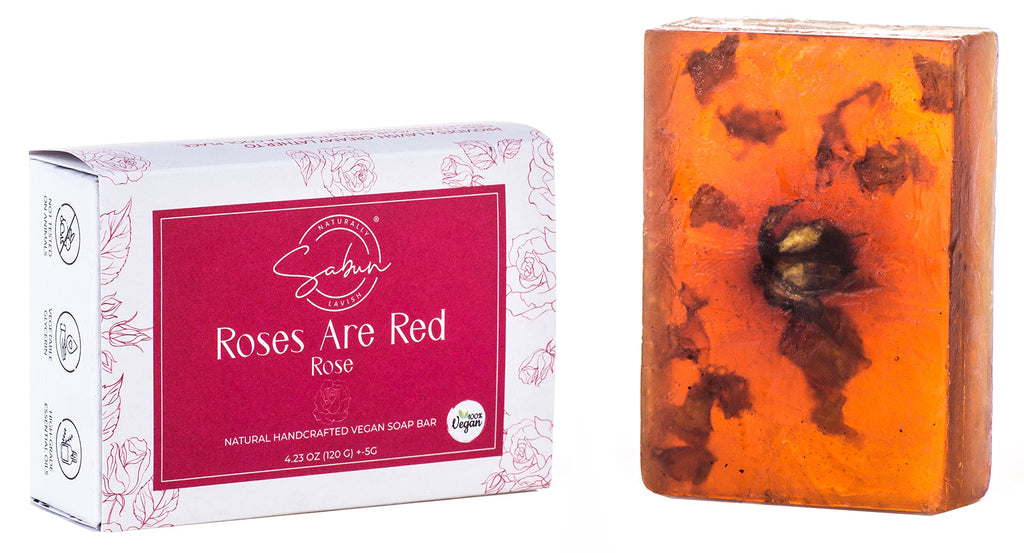 SABUN CO. Rose Oil Soap - Enriched with Rose Essential Oil & Rose Petals - 100% Handcrafted pH Balanced Moisturizing Natural Glycerin Soap - GREAT For Sensitive Skin & Facial Care [4.23 oz - 120 gr]