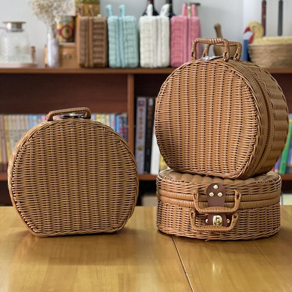 Vintage Rattan Makeup Storage Box - Portable Organizer Suitcase