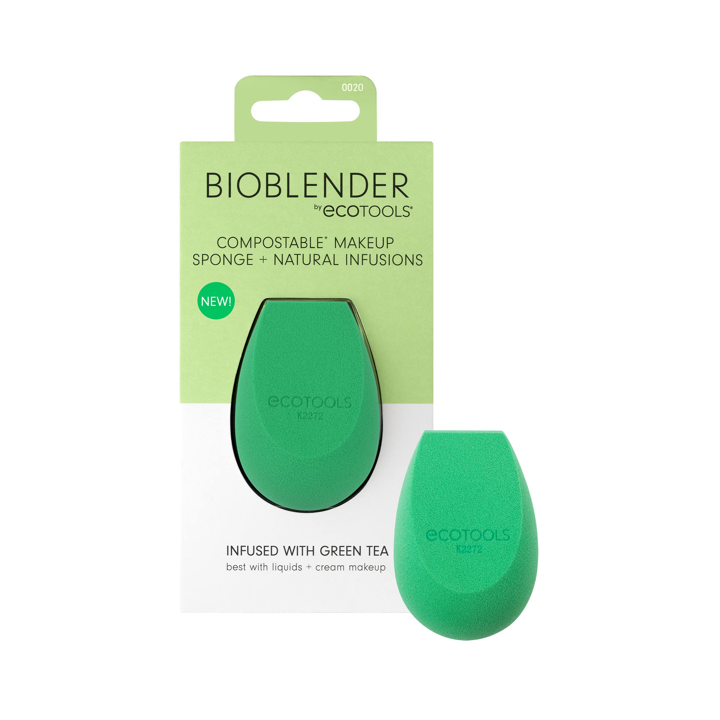 EcoTools Green Tea Bioblender Compostable Makeup Blending Sponge For Foundation & Base Coverage Skin-Calming Natural Infusion Cruelty Free & Vegan Packaging May Vary 1 Count
